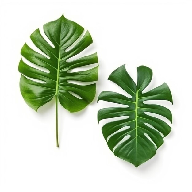 Twee monstera blad top view geïsoleerd op witte achtergrond