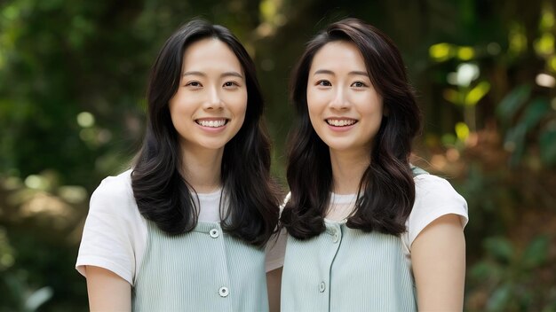 Twee mooie, gelukkige Aziatische dames, zussen.