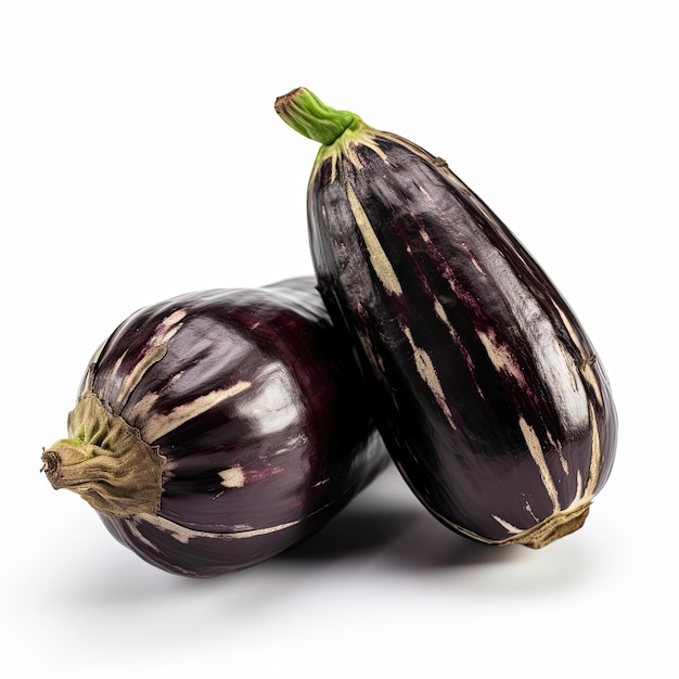 Twee paarse aubergines op een witte achtergrond Generatieve AI