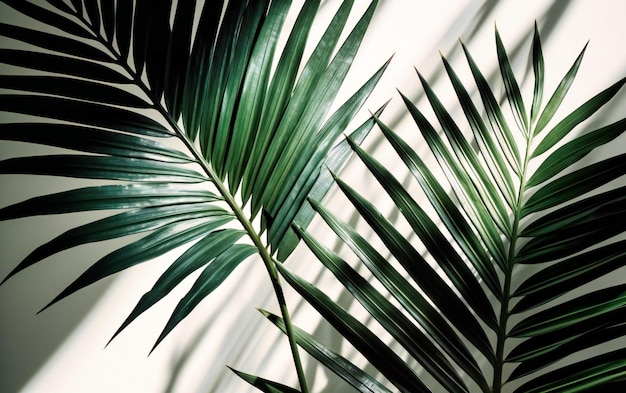 Twee palmbladeren op een witte ondergrond