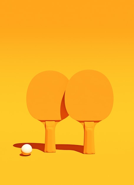 Foto twee pingpong of pingpongrackets en van het de afficheontwerp van ballentoernooien 3d illustratie renderig