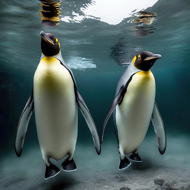 Twee pinguïns die onder golven duiken.