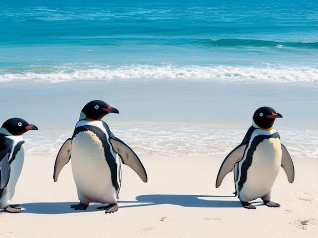 Twee pinguïns op strand