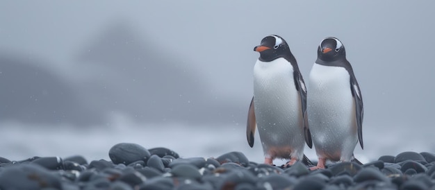 Twee pinguïns staan op Rocky Beach