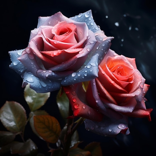 Twee prachtige rozenbloemen in de natuur, beeld gegenereerd door AI