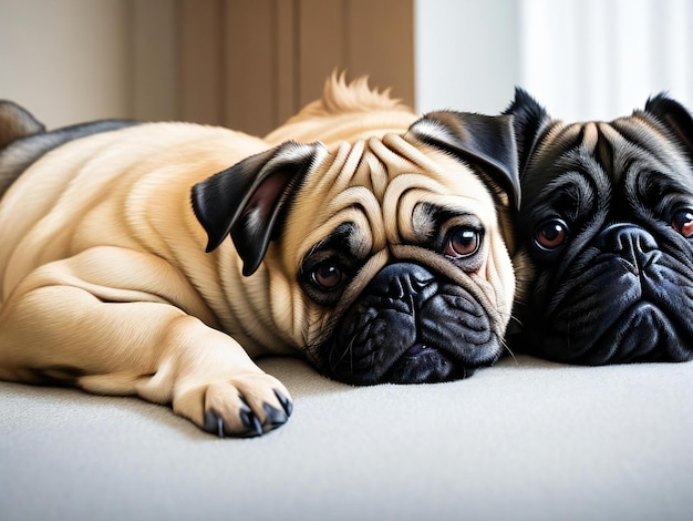 Twee pugs zijn verveeld grappige hond ai gegenereerd