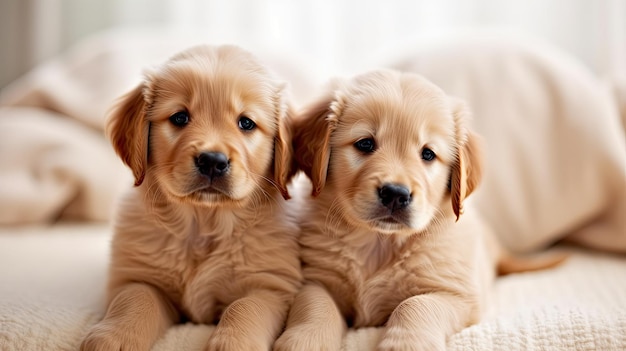 twee puppy's die op een deken liggen