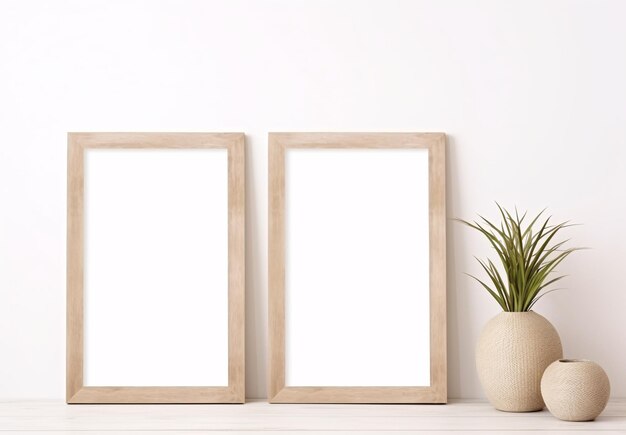 twee rechthoekige ingelijste foto's in een kamer in de stijl van natuurlijke vezels minimalistische achtergronden