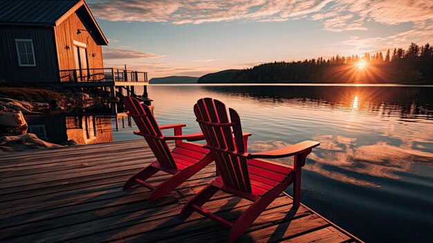 Foto twee relaxstoelen aan het meer