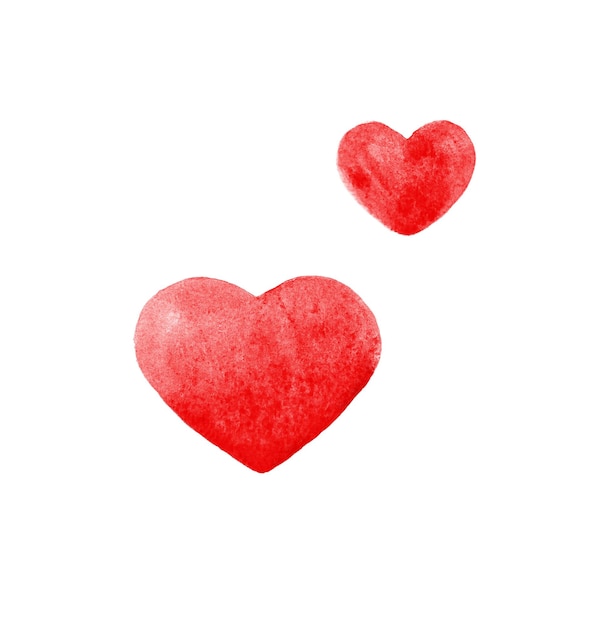 Twee rode liefde harten geïsoleerd op een witte achtergrond.