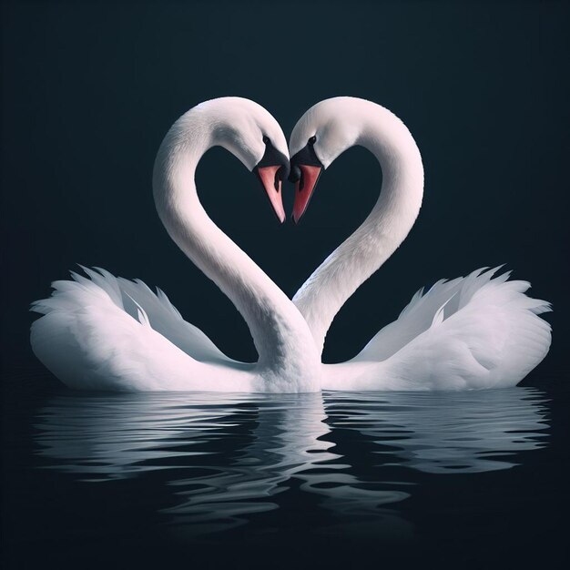 Foto twee romantische zwanen die een hartvorm vormen met hun nek