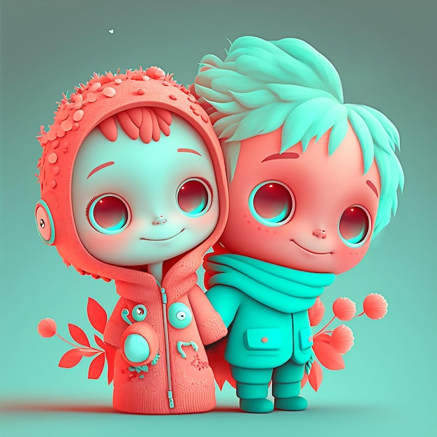 Twee schattige verliefde Kawaii-personages