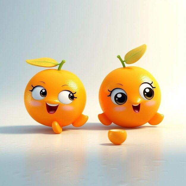 Twee sinaasappels staan naast elkaar en één heeft een glimlach op zijn gezicht.