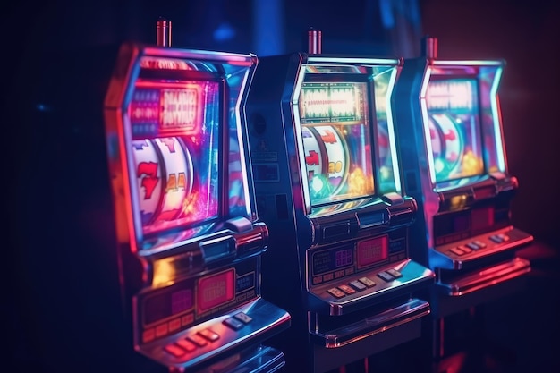 Twee slotmachines winnen Casino achtergrond bokeh