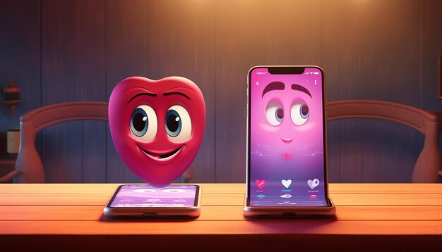Foto twee smartphones naast elkaar vertonen boodschappen van liefde en emojis van knuffelen