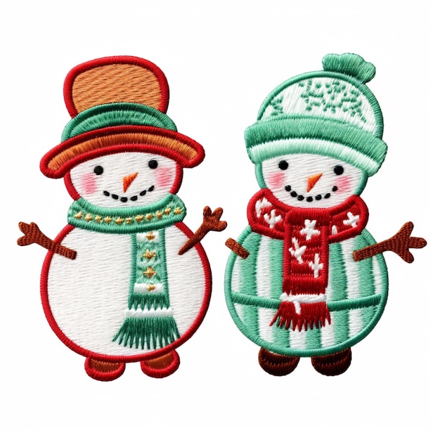 twee sneeuwmannen dragen hoeden en sjaals en sjaals generatieve ai