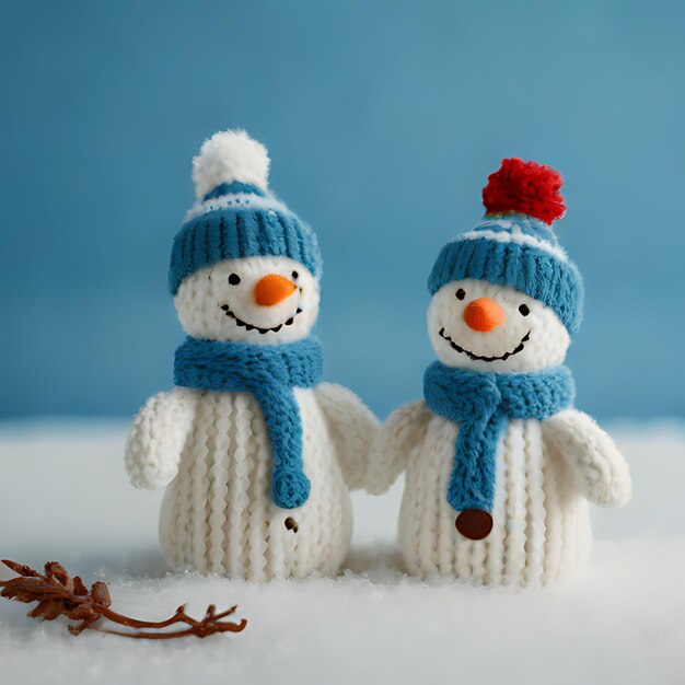 Foto twee sneeuwmannen dragen hoeden met de tekst: