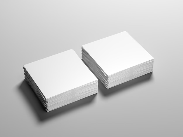 Twee stapels vierkante flyer-mockups, vel papier, 3D-rendering