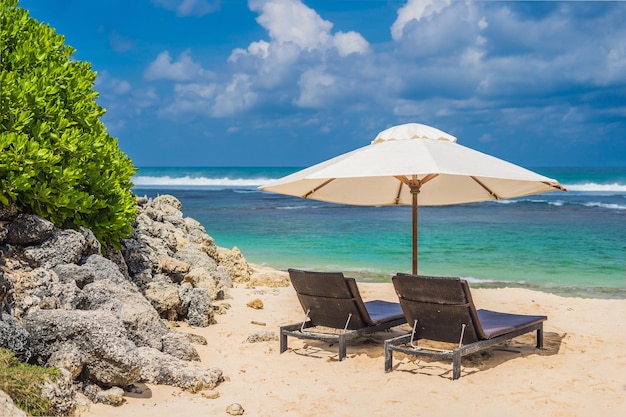 Twee strandstoelen op de tropische vakantie
