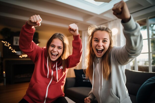 Foto twee tienervriendinnen in een huis.