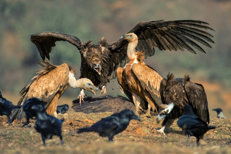 Twee vale gier (Gyps fulvus en Cinereous gier (Aegypius monachus)