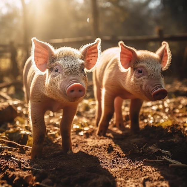 Foto twee varkens staan in een hok met op de voorkant het woord varken.