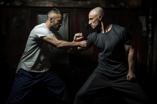 Twee vechtkunstenaars bezig met een wing chun sparring sessie