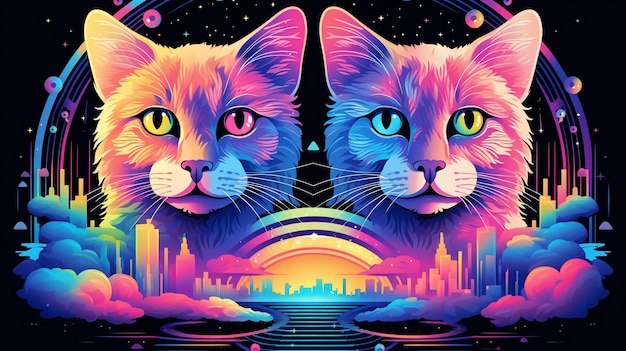 Foto twee verschillende katten in twee verschillende werelden een parallel universum concept ai gegenereerd