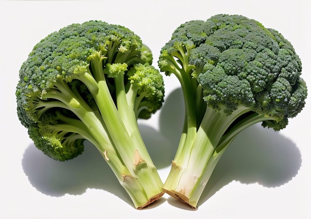 Foto twee verse groene broccoli close-up geïsoleerd op een witte achtergrond