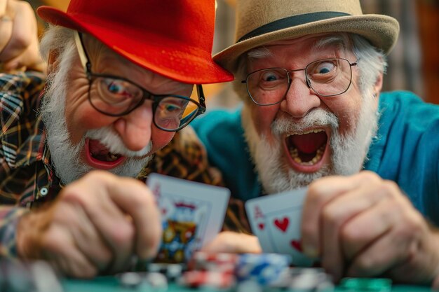 Foto twee veteranen die plezier hebben.