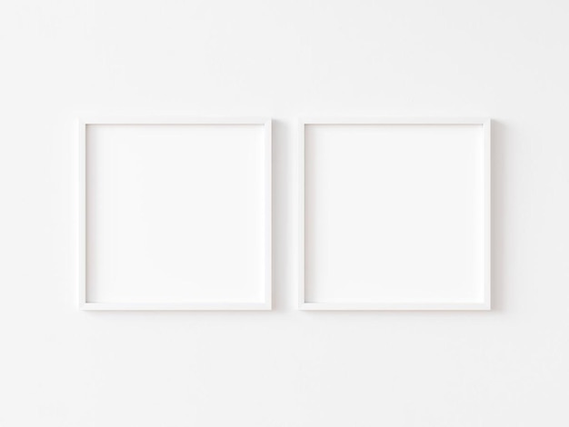 Twee vierkant wit kadermodel op witte muur 3d illustratie