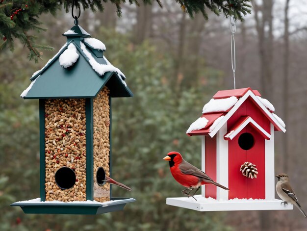 Twee Vogels Zitten Op Een Vogelvoeder