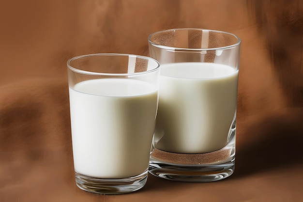 Twee volle glazen verse witte melk met een chocolade achtergrond
