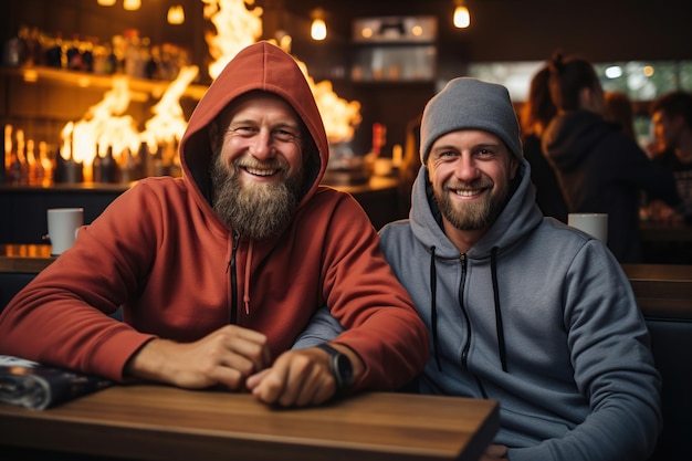 Twee vrienden in een charmante cafetaria in de winter AI gegenereerde illustratie