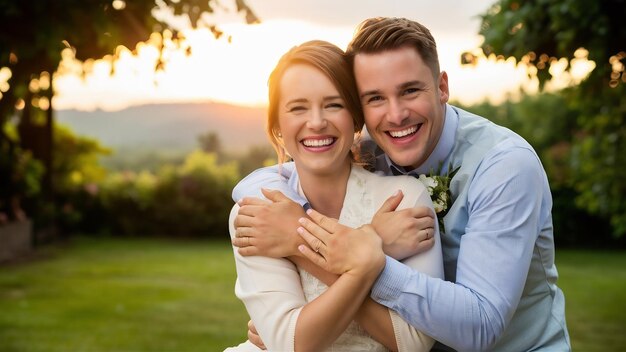 Twee vrolijke lieve lieve tedere mooie schattige schattige romantische getrouwde echtgenoten man en vrouw