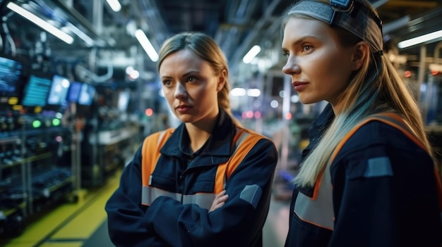 Foto twee vrouwelijke fabrieksarbeiders in beschermende kleding