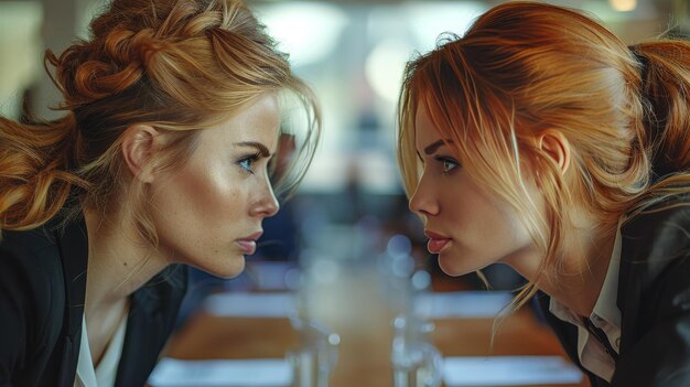 Foto twee vrouwen die aan een tafel zitten