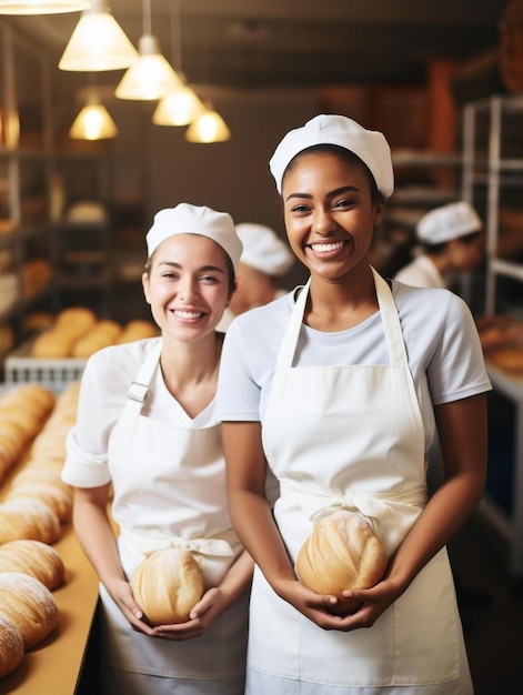 Foto twee vrouwen in witte uniformen met een bakker aan de voorkant