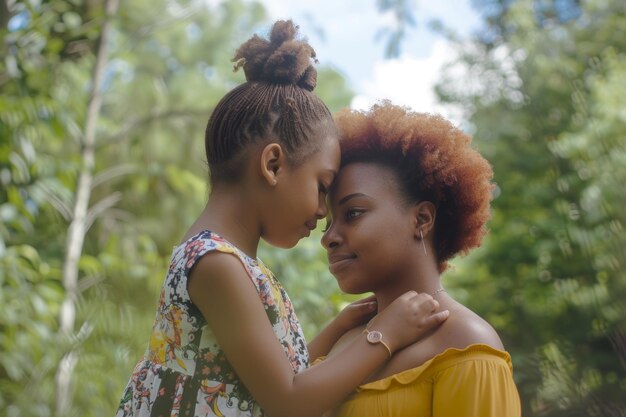 Twee vrouwen staan samen in een bos generatieve AI