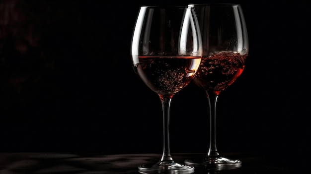 Twee wijnglazen op donkere achtergrond AI gegenereerd