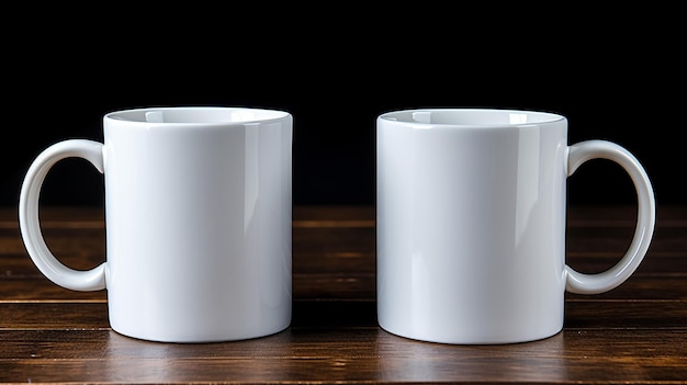 Twee witte bekers op donkere achtergrond mockup sjabloon voorkant