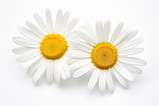 twee witte bloemen met gele middelpunten op een wit oppervlak