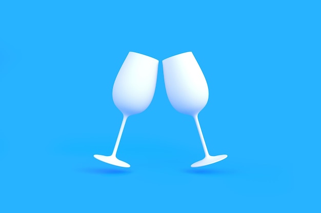 Twee witte glazen champagne drijven op een gele achtergrond Minimal concept 3D-rendering