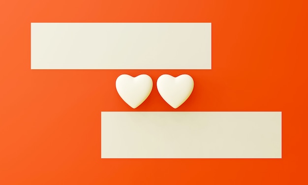Twee witte harten en twee lege tags geplaatst op een oranje achtergrond. Valentine zoete concept.
