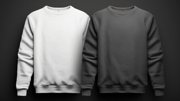 Foto twee zwart-witte sweatshirtkleuren op een éénkleurige achtergrond mock up blank voor het maken van promotieproducten met afdrukken en logo