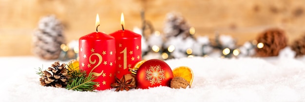 Tweede 2e zondag van advent met kaars Kerst decoratie banner panorama copyspace kopie ruimte