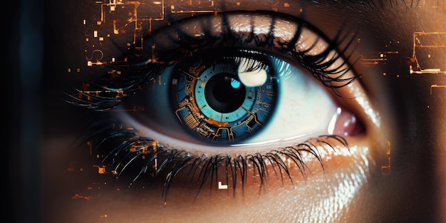 Tweedimensionaal beeld van het oog van een vrouw Reflectie in de ogen van een meisje een cyborg Generatieve AI