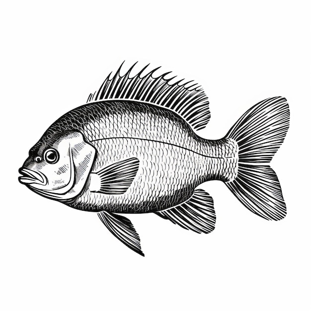 Photo tweezin fish a black and white engraving with roughedged 2d animation style