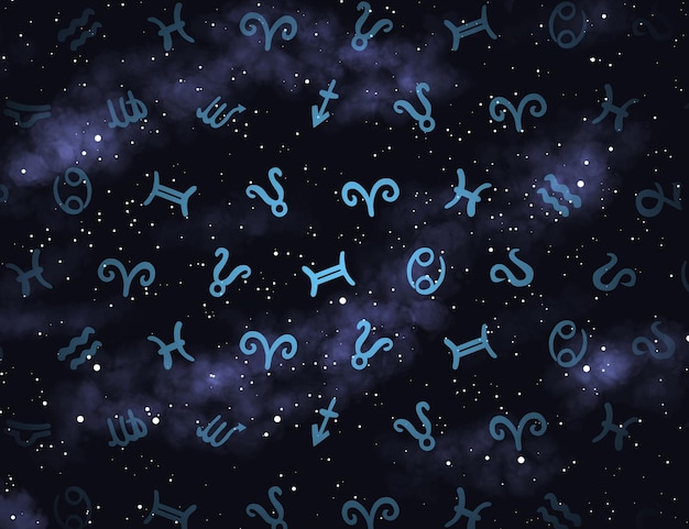 Photo the twelve signs of the zodiac are randomly placed against the background of the cosmos