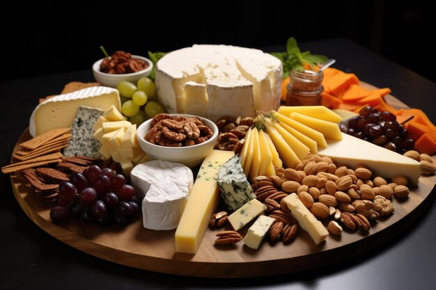 Twelve slices of different kinds of cheese on a cheese plate